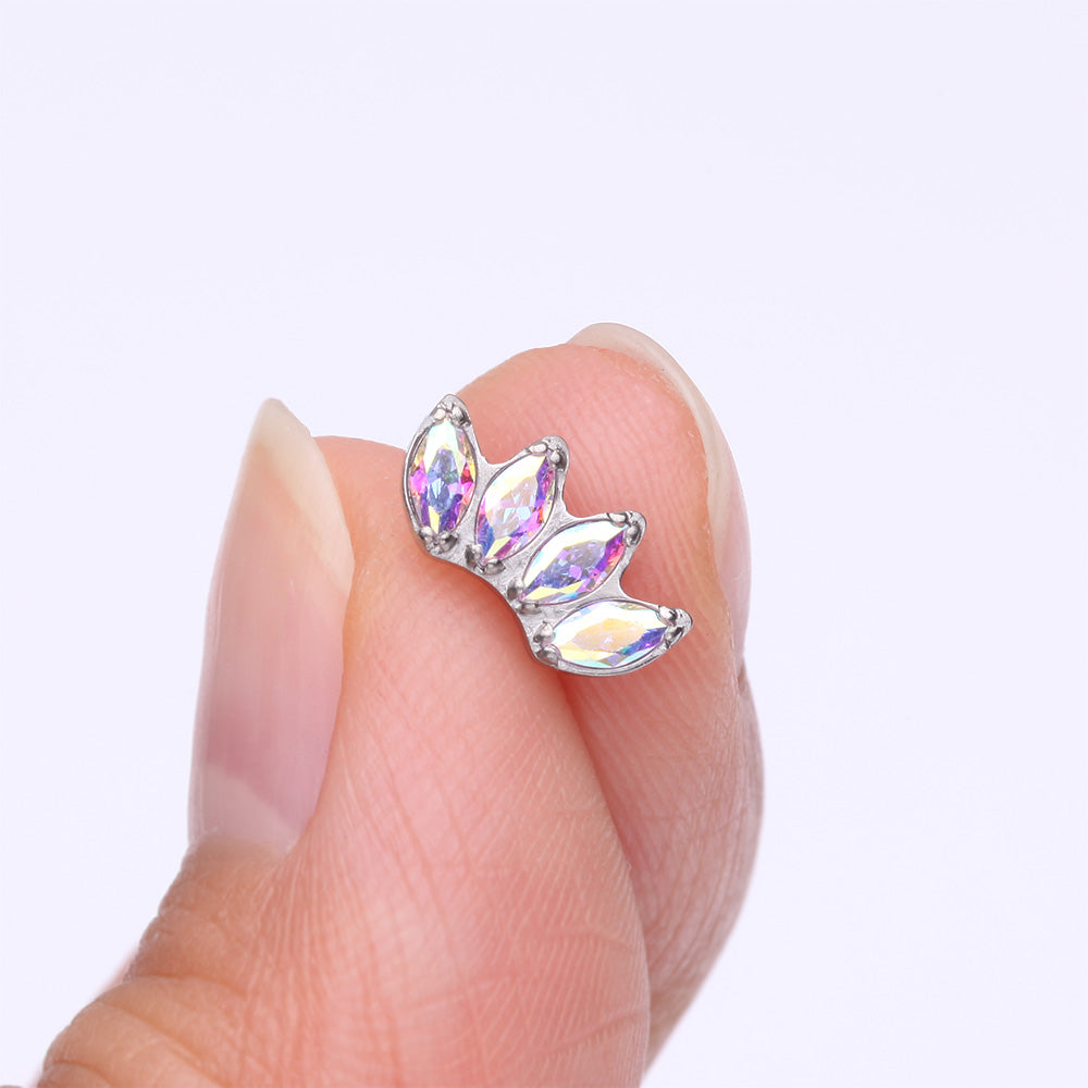 Detail View 2 of Implant Grade Titanium OneFit Threadless Brilliant Marquise Sparkle Fan Top Part-Aurora Borealis