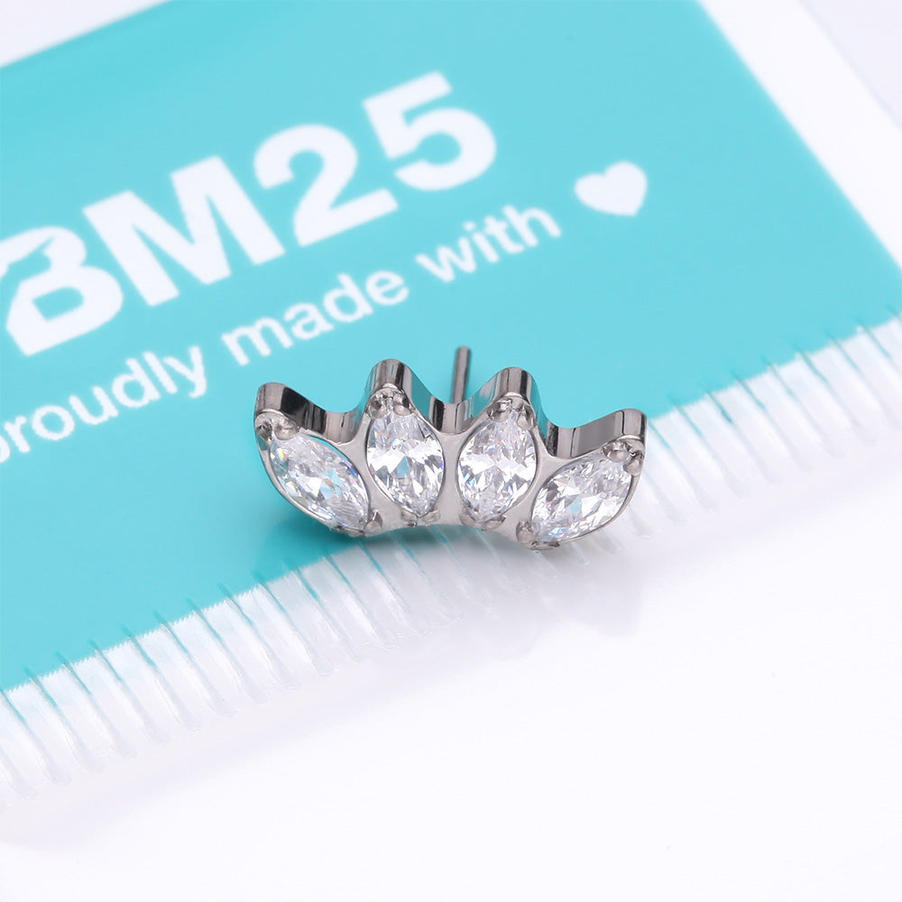 Detail View 3 of Implant Grade Titanium OneFit Threadless Brilliant Marquise Sparkle Fan Top Part-Clear Gem