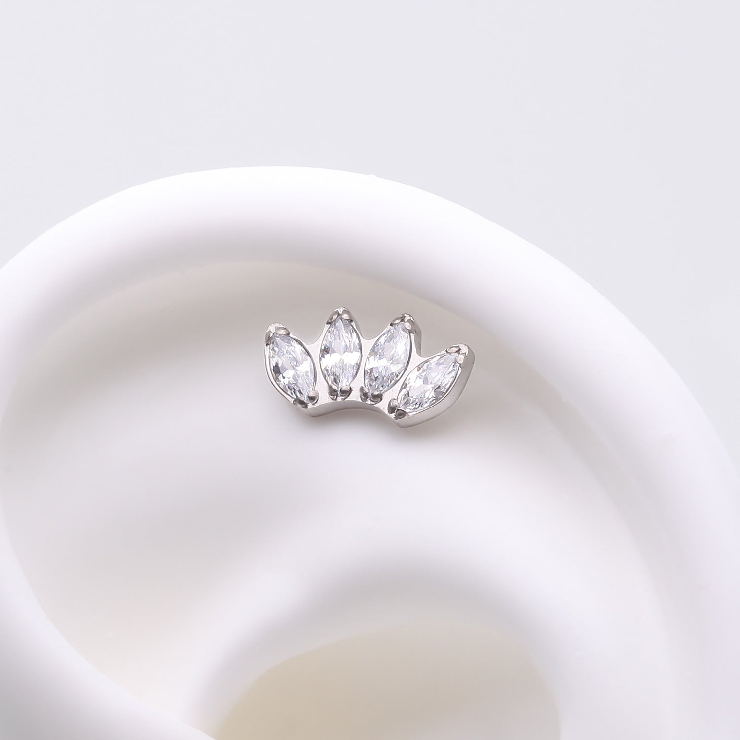 Detail View 1 of Implant Grade Titanium OneFit Threadless Brilliant Marquise Sparkle Fan Top Part-Clear Gem