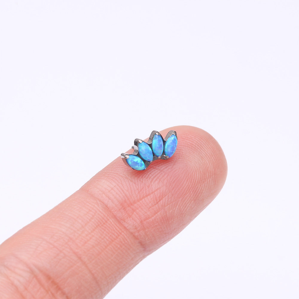 Detail View 2 of Implant Grade Titanium OneFit Threadless Marquise Fire Opal Sparkle Fan Top Part-Blue Opal