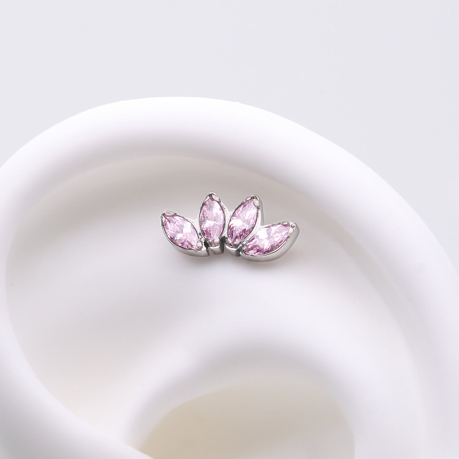 Detail View 1 of Implant Grade Titanium OneFit Threadless Brilliant Marquise Sparkle Fan Top Part-Pink