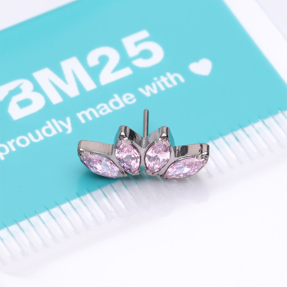 Detail View 3 of Implant Grade Titanium OneFit Threadless Brilliant Marquise Sparkle Fan Top Part-Pink