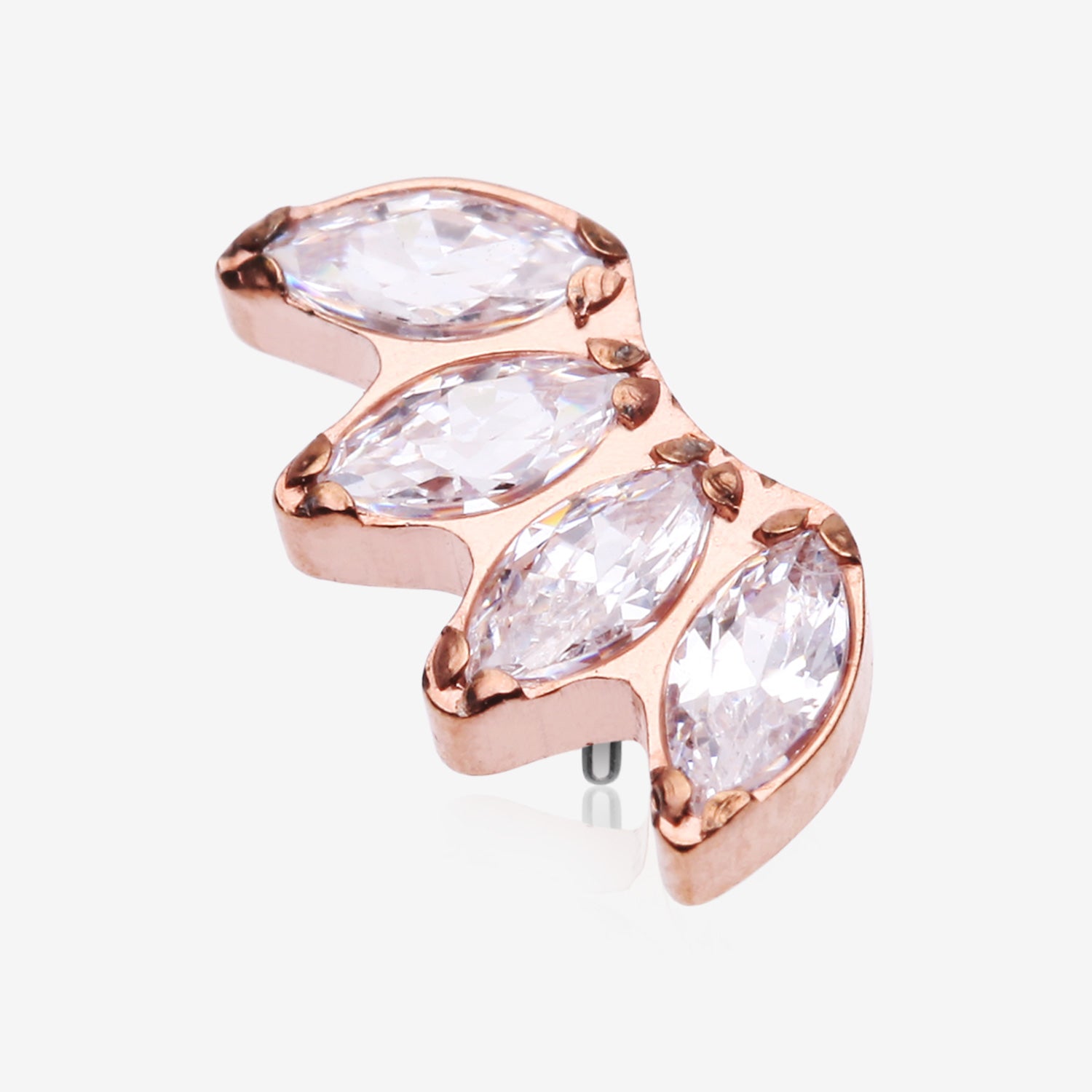 Implant Grade Titanium OneFit Threadless Rose Gold Brilliant Marquise Sparkle Fan Top Part-Clear Gem