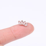 Detail View 2 of Implant Grade Titanium OneFit Threadless Rose Gold Brilliant Marquise Sparkle Fan Top Part-Clear Gem
