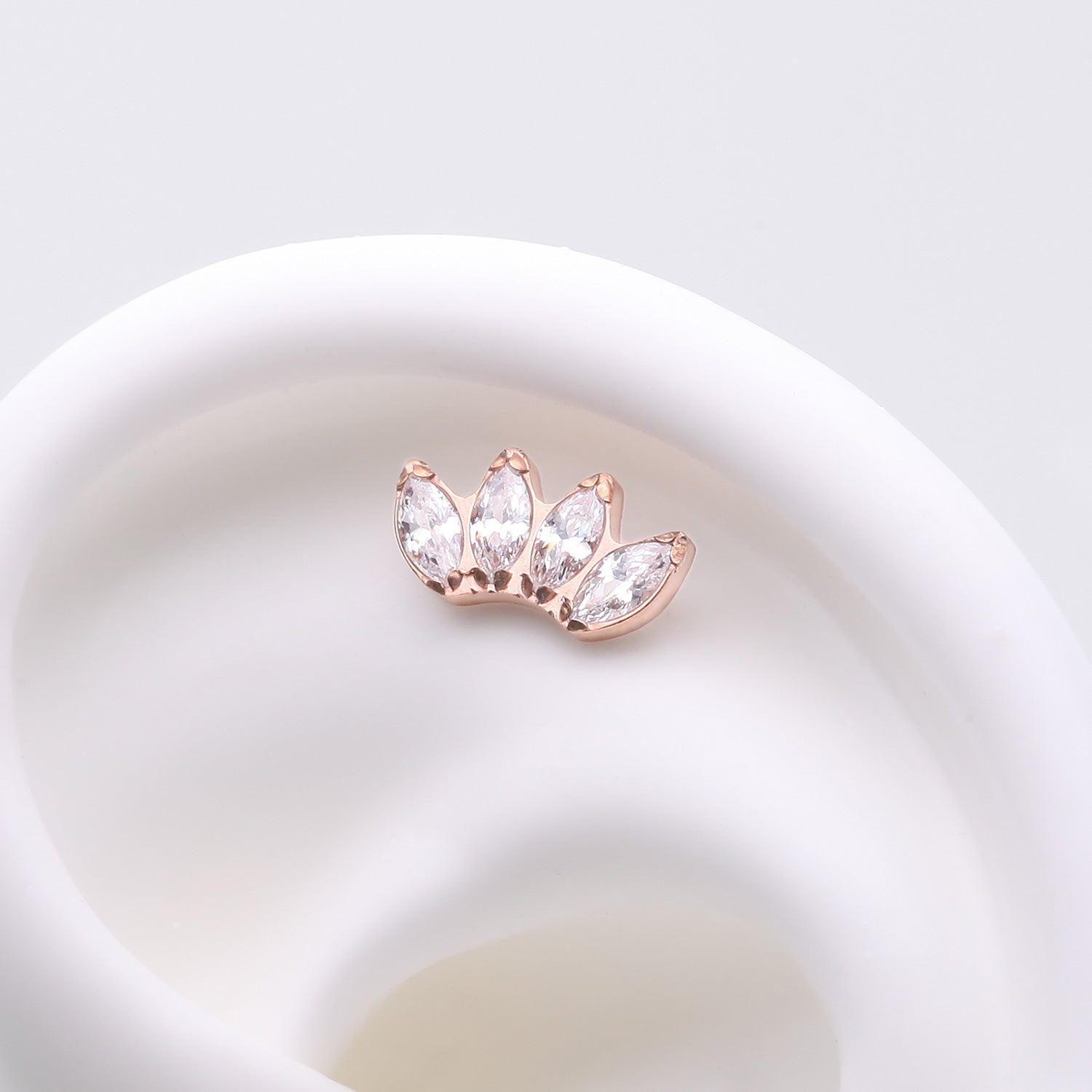 Detail View 1 of Implant Grade Titanium OneFit Threadless Rose Gold Brilliant Marquise Sparkle Fan Top Part-Clear Gem