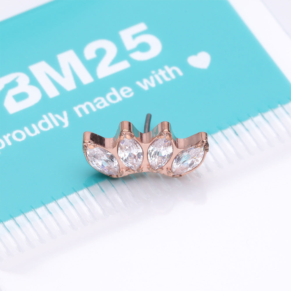 Detail View 3 of Implant Grade Titanium OneFit Threadless Rose Gold Brilliant Marquise Sparkle Fan Top Part-Clear Gem