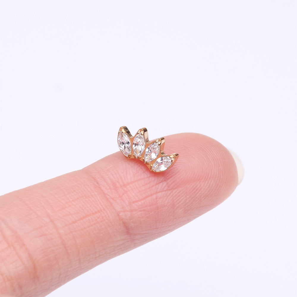 Detail View 2 of Implant Grade Titanium OneFit Threadless Golden Brilliant Marquise Sparkle Fan Top Part-Clear Gem