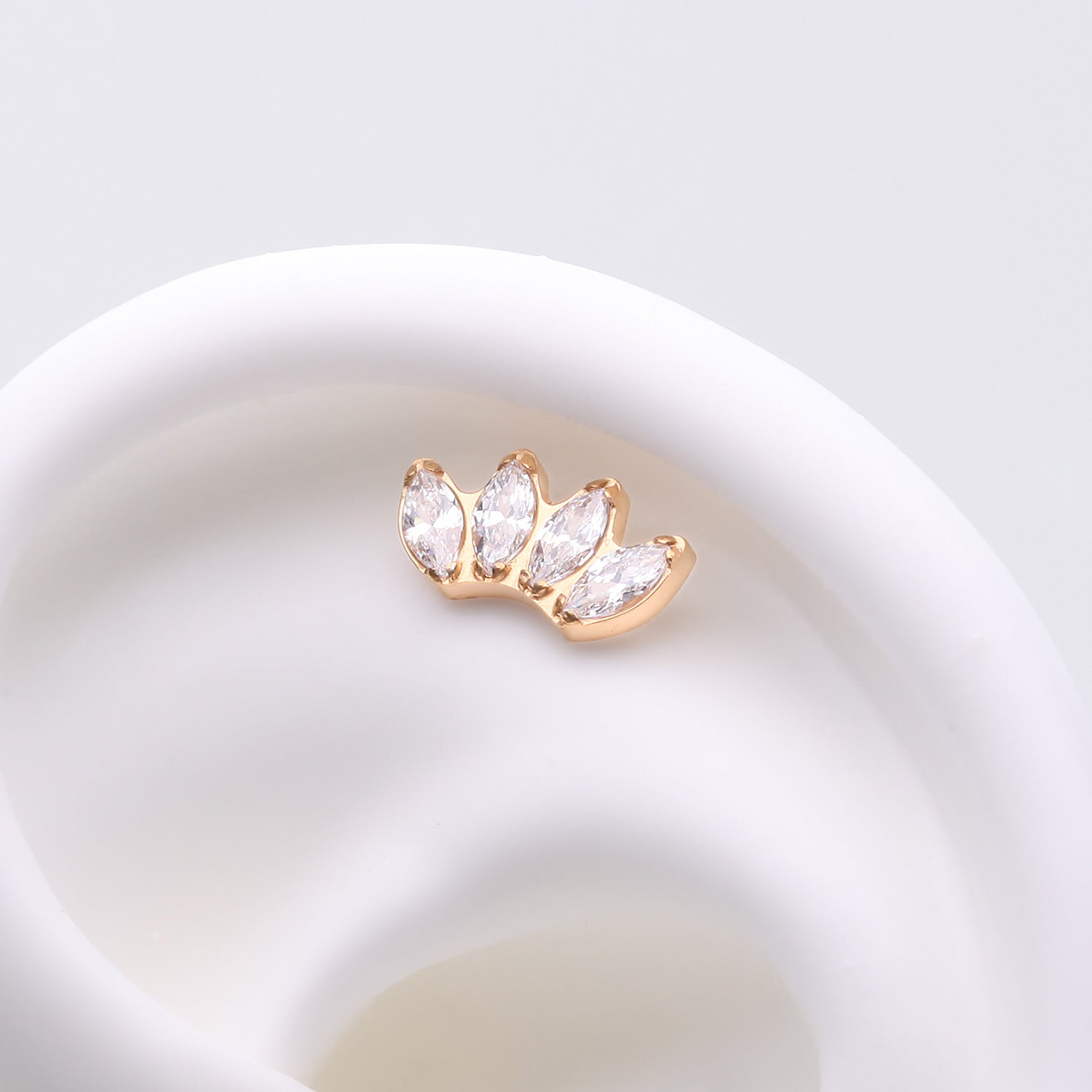 Detail View 1 of Implant Grade Titanium OneFit Threadless Golden Brilliant Marquise Sparkle Fan Top Part-Clear Gem
