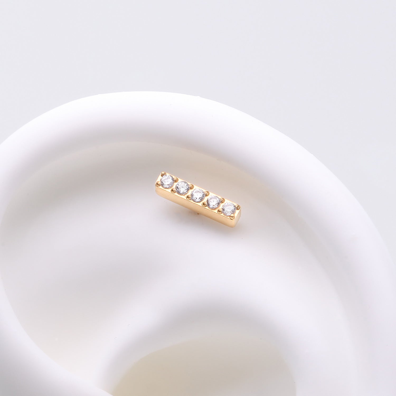 Detail View 1 of Implant Grade Titanium OneFit Threadless Golden Sparkle Lined Rectangle Top Part-Clear Gem
