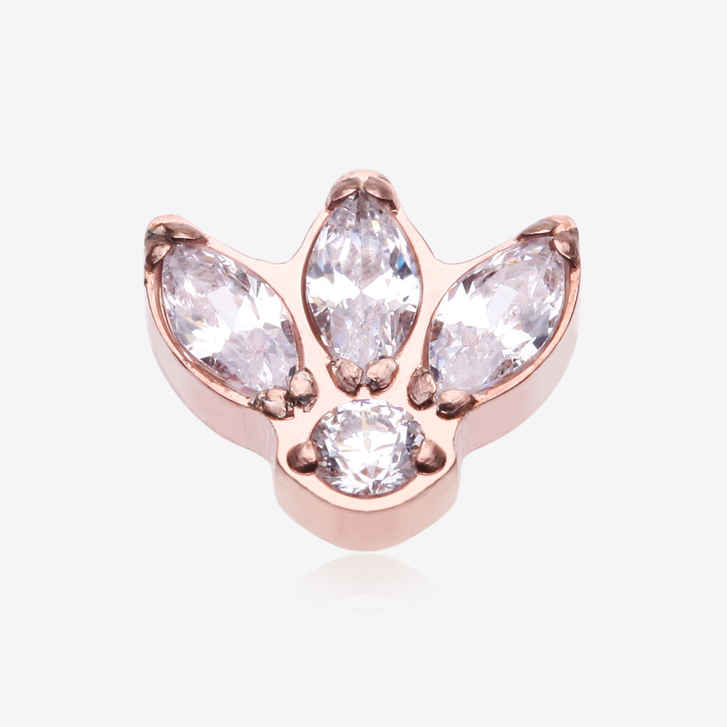 Implant Grade Titanium OneFit Threadless Rose Gold Triple Marquise Sparkle Flower Top Part-Clear Gem