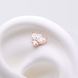 Detail View 1 of Implant Grade Titanium OneFit Threadless Rose Gold Triple Marquise Sparkle Flower Top Part-Clear Gem