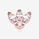 Implant Grade Titanium OneFit Threadless Rose Gold Triple Marquise Sparkle Flower Top Part-Clear Gem