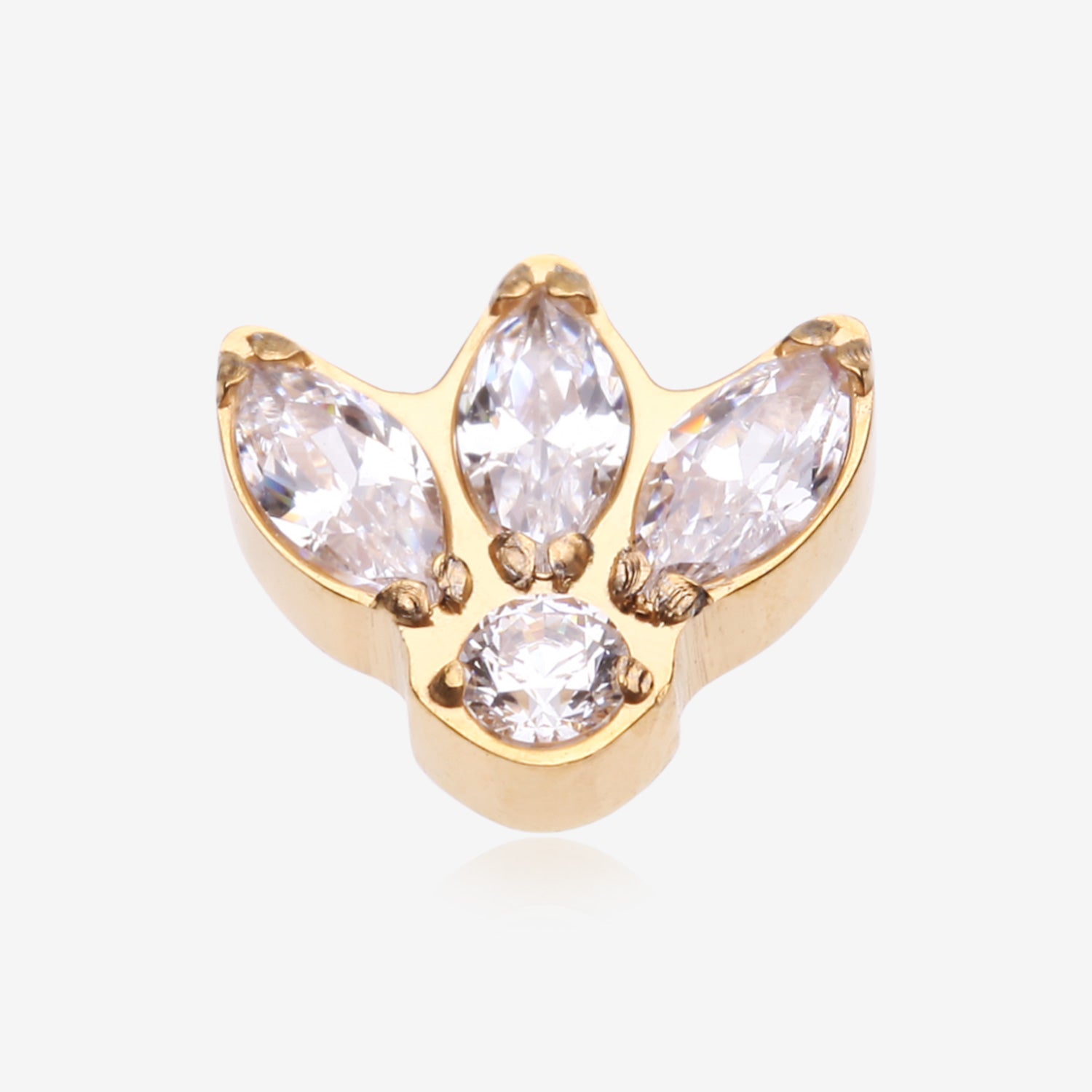Implant Grade Titanium OneFit Threadless Golden Triple Marquise Sparkle Flower Top Part-Clear Gem