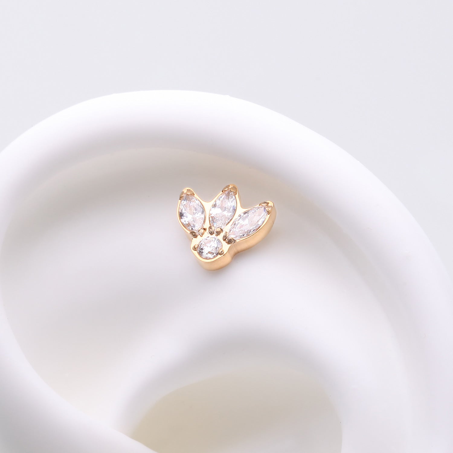 Detail View 1 of Implant Grade Titanium OneFit Threadless Golden Triple Marquise Sparkle Flower Top Part-Clear Gem