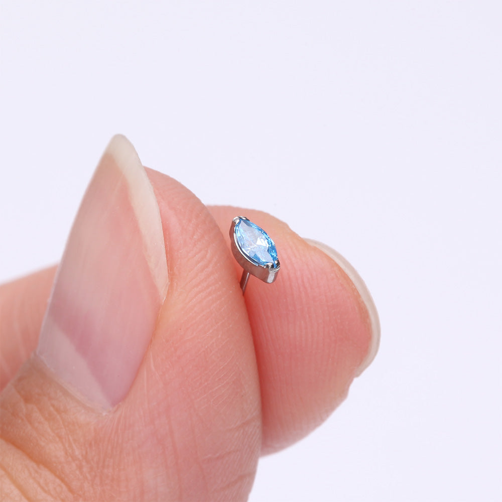 Detail View 2 of Implant Grade Titanium OneFit Threadless Elegant Marquise Sparkle Top Part-Aqua