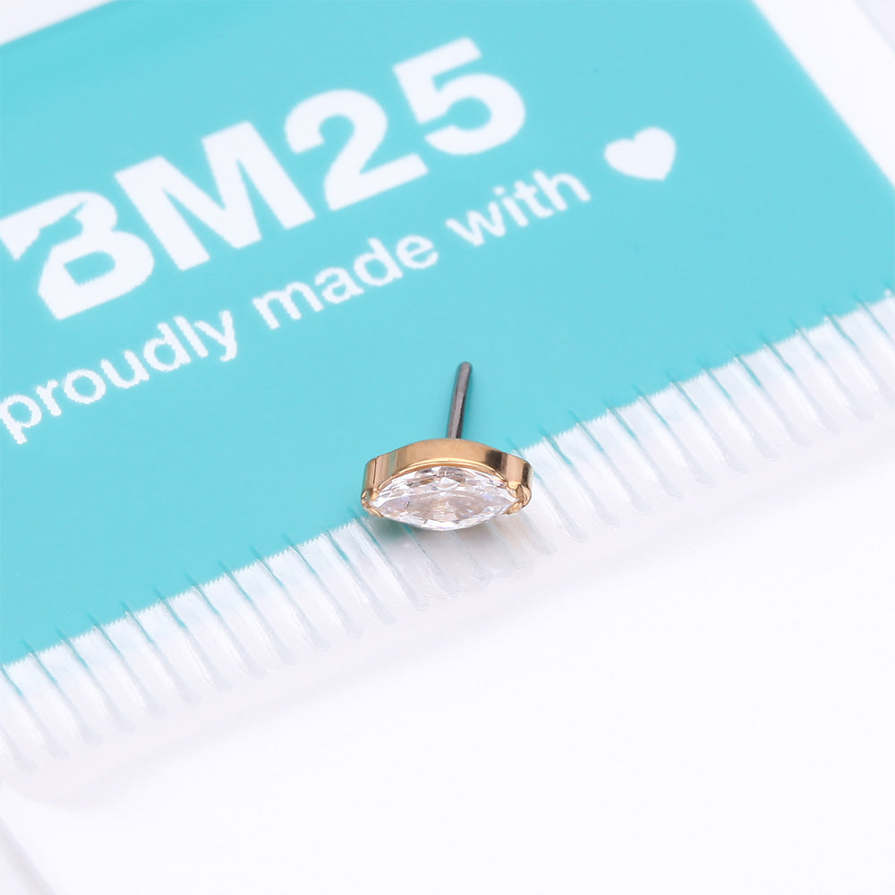 Detail View 3 of Implant Grade Titanium OneFit Threadless Golden Elegant Marquise Sparkle Top Part-Clear Gem
