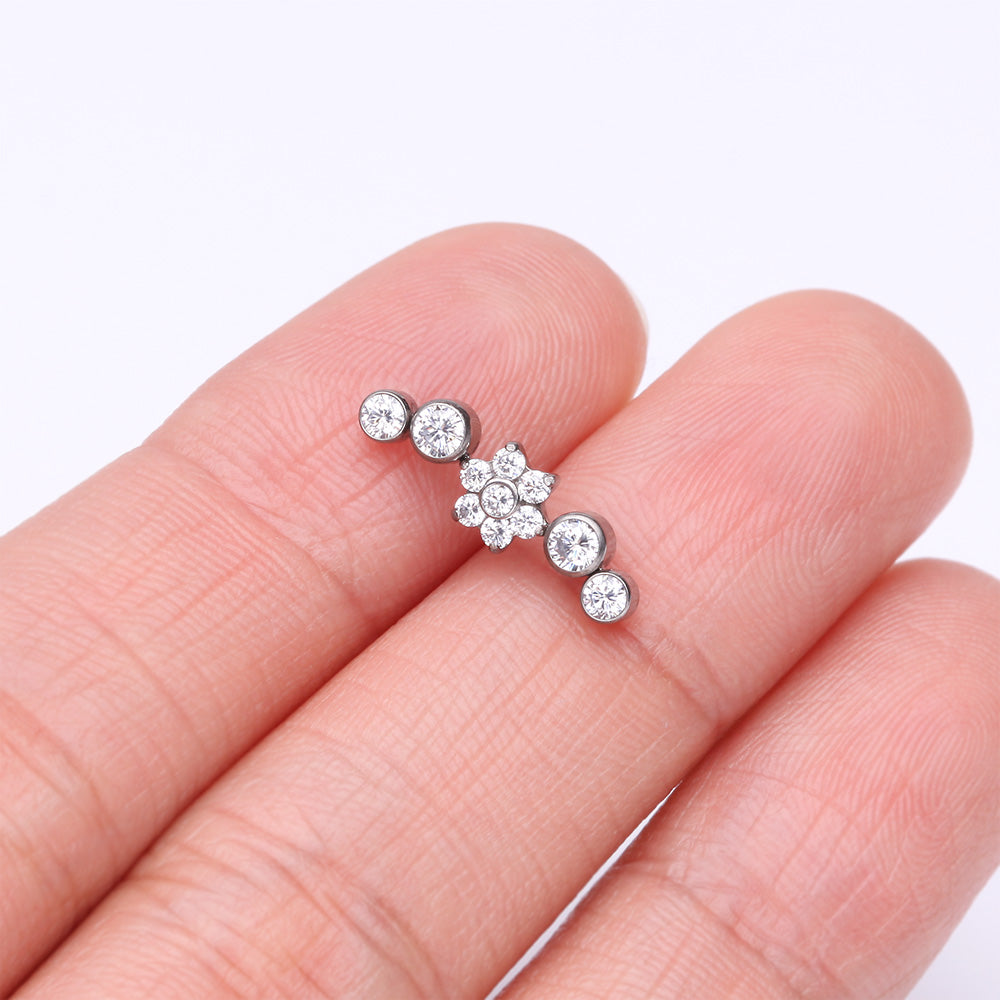 Detail View 2 of Implant Grade Titanium OneFit Threadless Radiant Sparkle Flower Journey Curve Top Part-Clear Gem