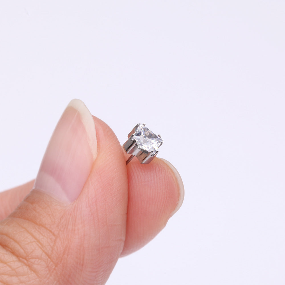 Detail View 2 of Implant Grade Titanium OneFit Threadless Prong Set Square Gem Sparkle Top Part-Clear Gem