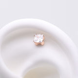 Detail View 1 of Implant Grade Titanium OneFit Threadless Rose Gold Prong Set Square Gem Sparkle Top Part-Clear Gem