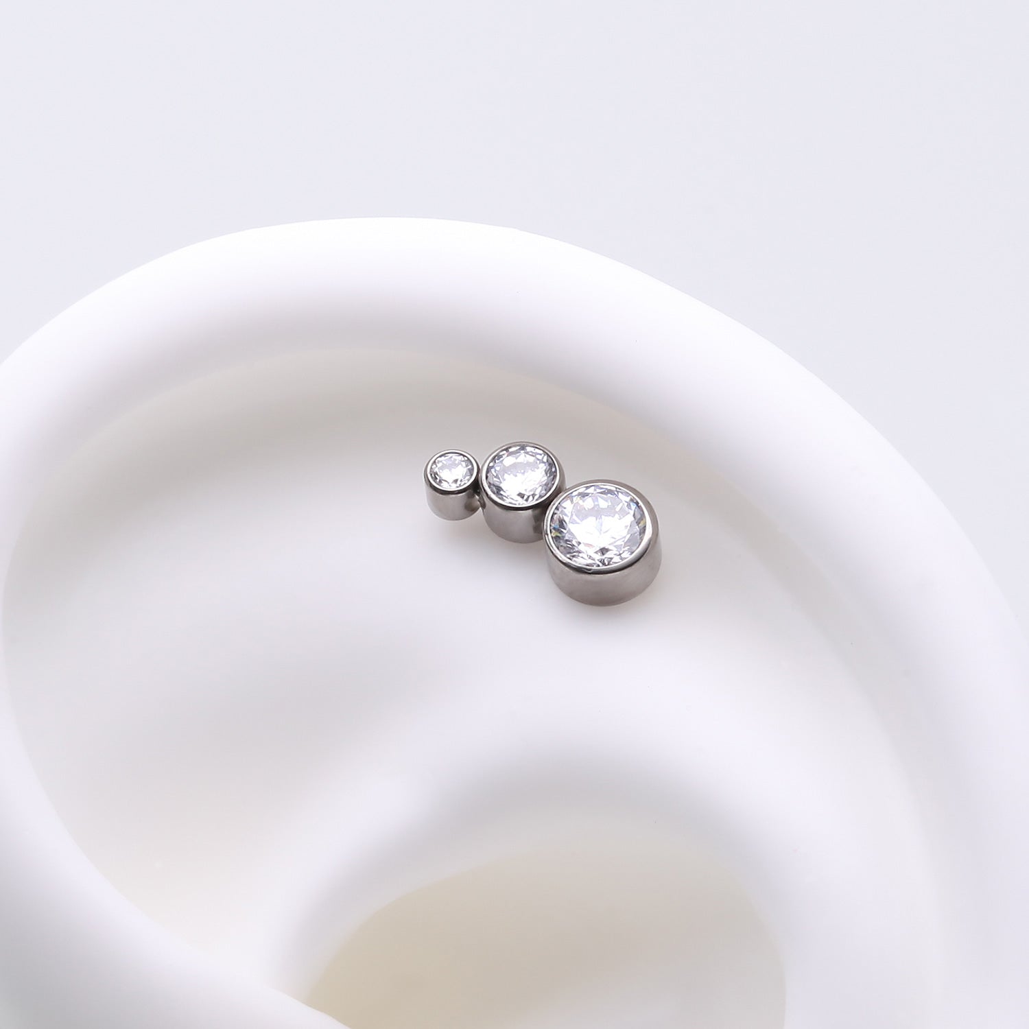 Detail View 1 of Implant Grade Titanium OneFit Threadless Cascading Journey Triple Sparkle Top Part-Clear Gem