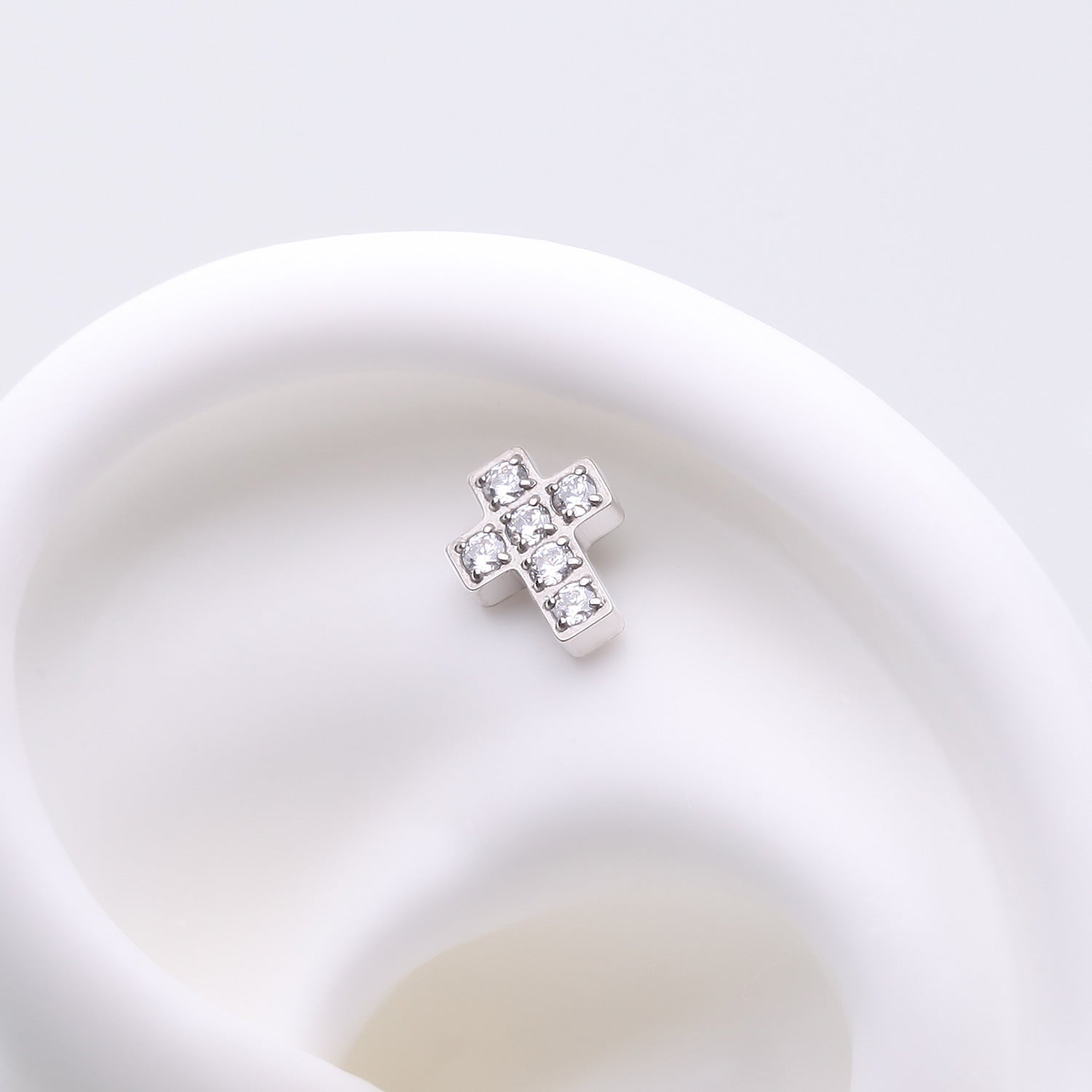 Detail View 1 of Implant Grade Titanium OneFit Threadless Multi-Gem Cross Top Part-Clear Gem