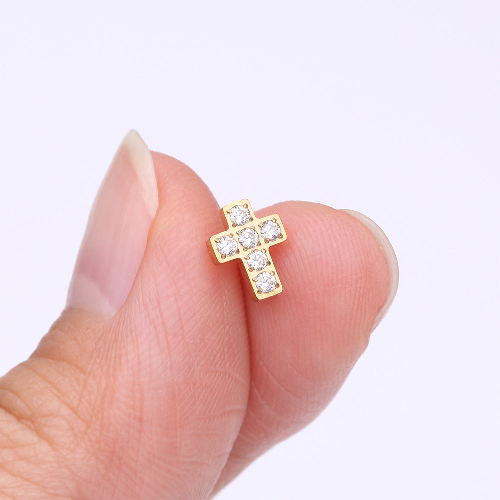 Detail View 2 of Implant Grade Titanium OneFit Threadless Golden Multi-Gem Cross Top Part-Clear Gem