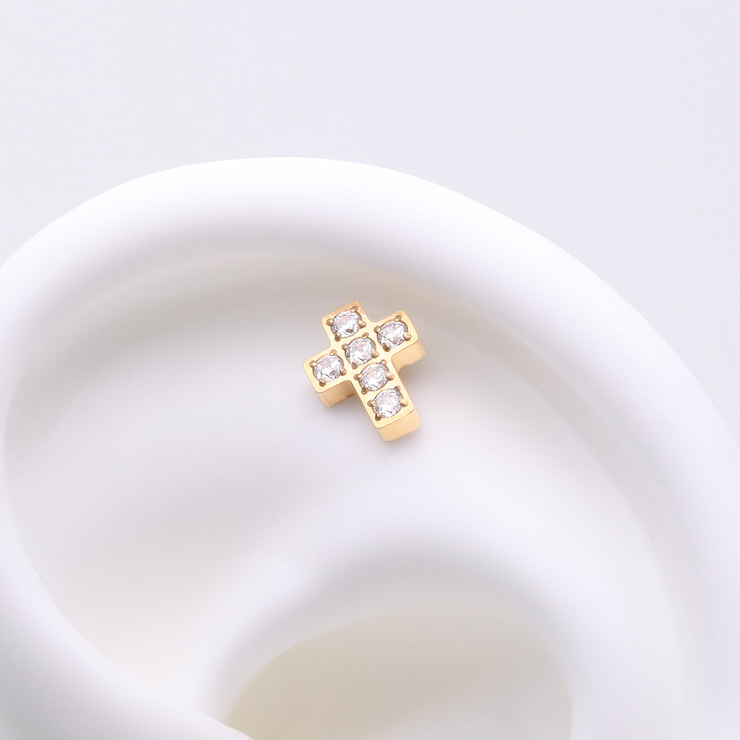 Detail View 1 of Implant Grade Titanium OneFit Threadless Golden Multi-Gem Cross Top Part-Clear Gem