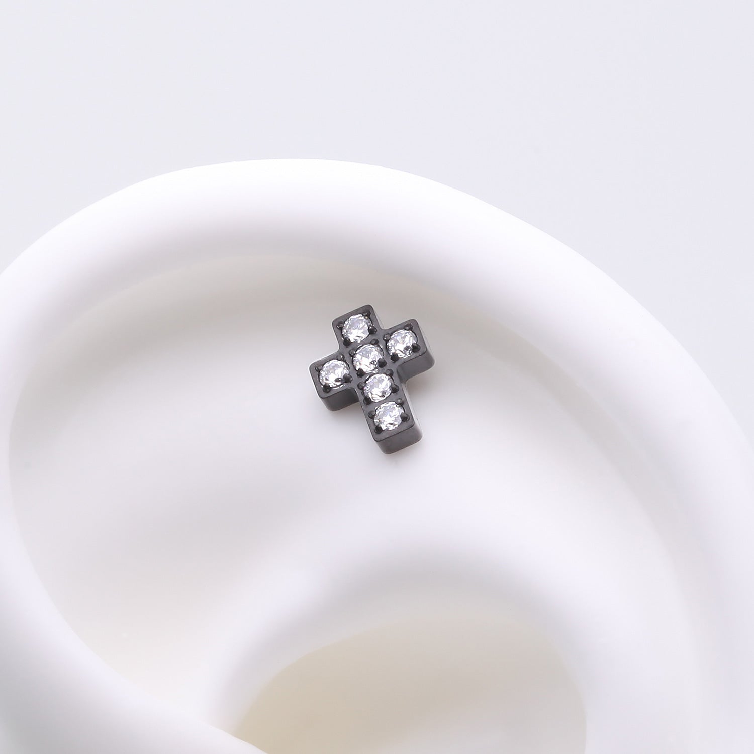 Detail View 1 of Implant Grade Titanium OneFit Threadless Blackline Multi-Gem Cross Top Part-Clear Gem