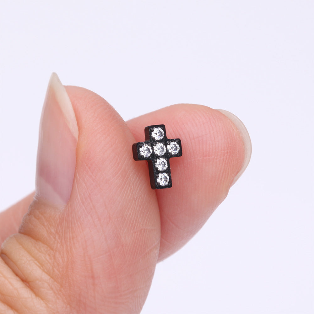 Detail View 2 of Implant Grade Titanium OneFit Threadless Blackline Multi-Gem Cross Top Part-Clear Gem
