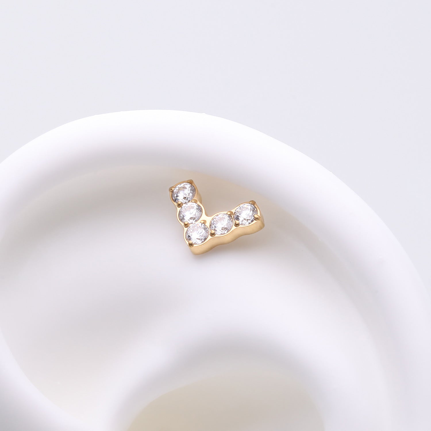 Detail View 1 of Implant Grade Titanium OneFit Threadless Golden Multi-Gem Chevron Top Part-Clear Gem