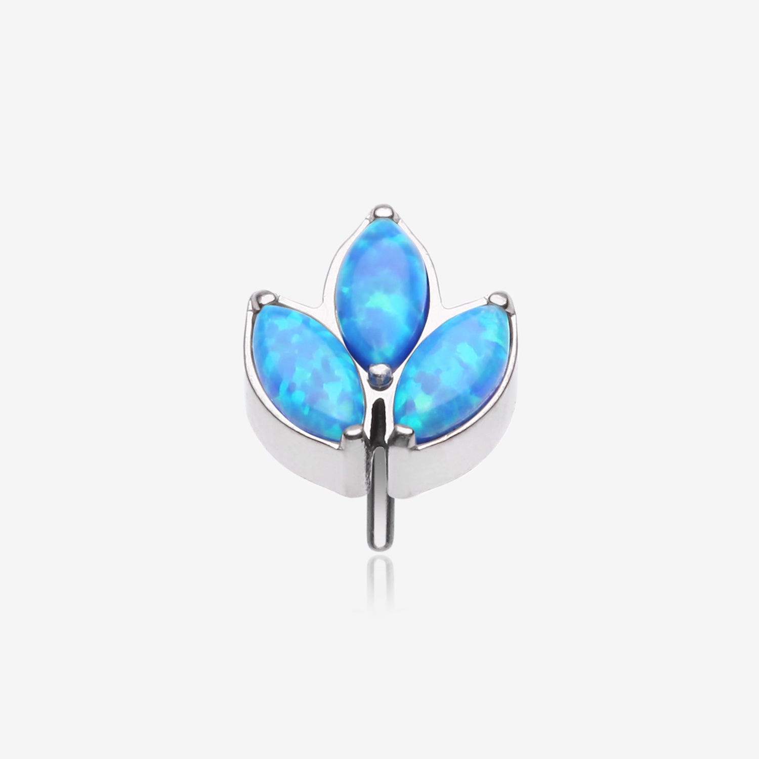 Implant Grade Titanium OneFit Threadless Triple Marquise Fire Opal Leaflet Top Part-Blue Opal