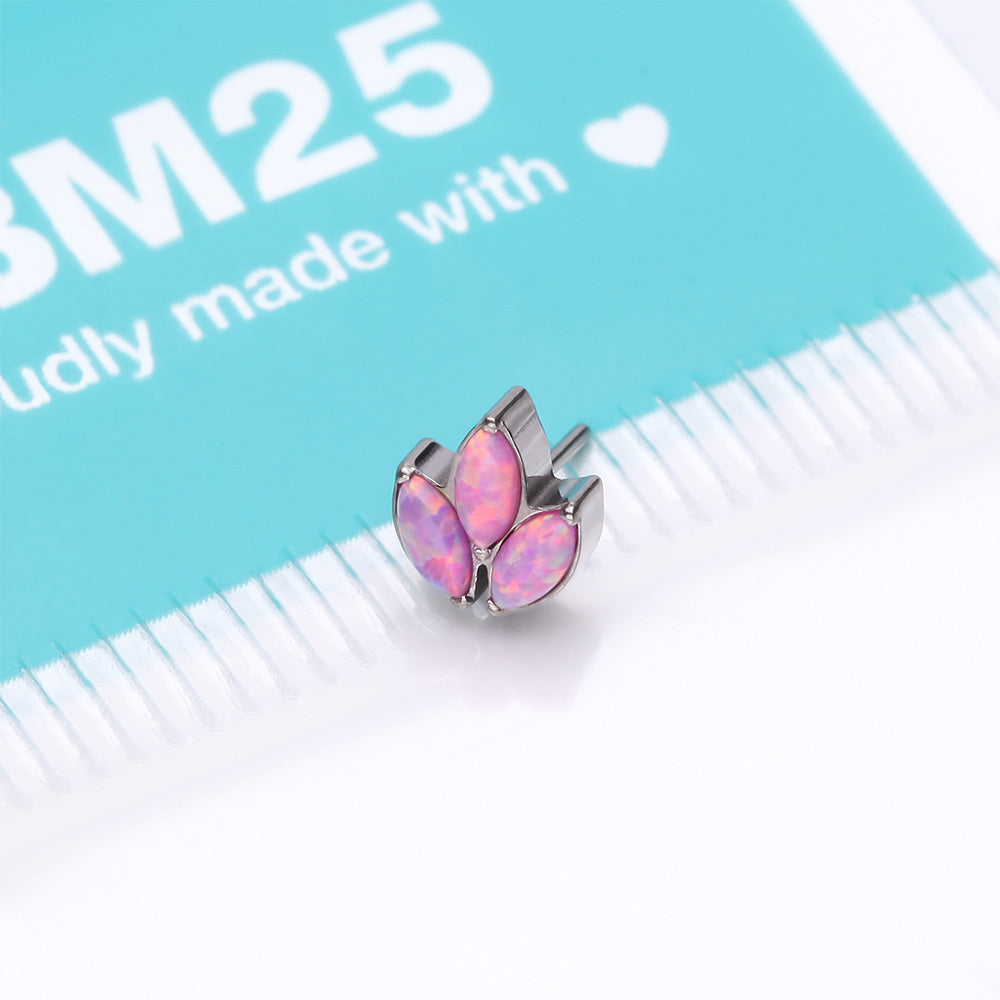 Detail View 3 of Implant Grade Titanium OneFit Threadless Triple Marquise Fire Opal Leaflet Top Part-Pink Opal