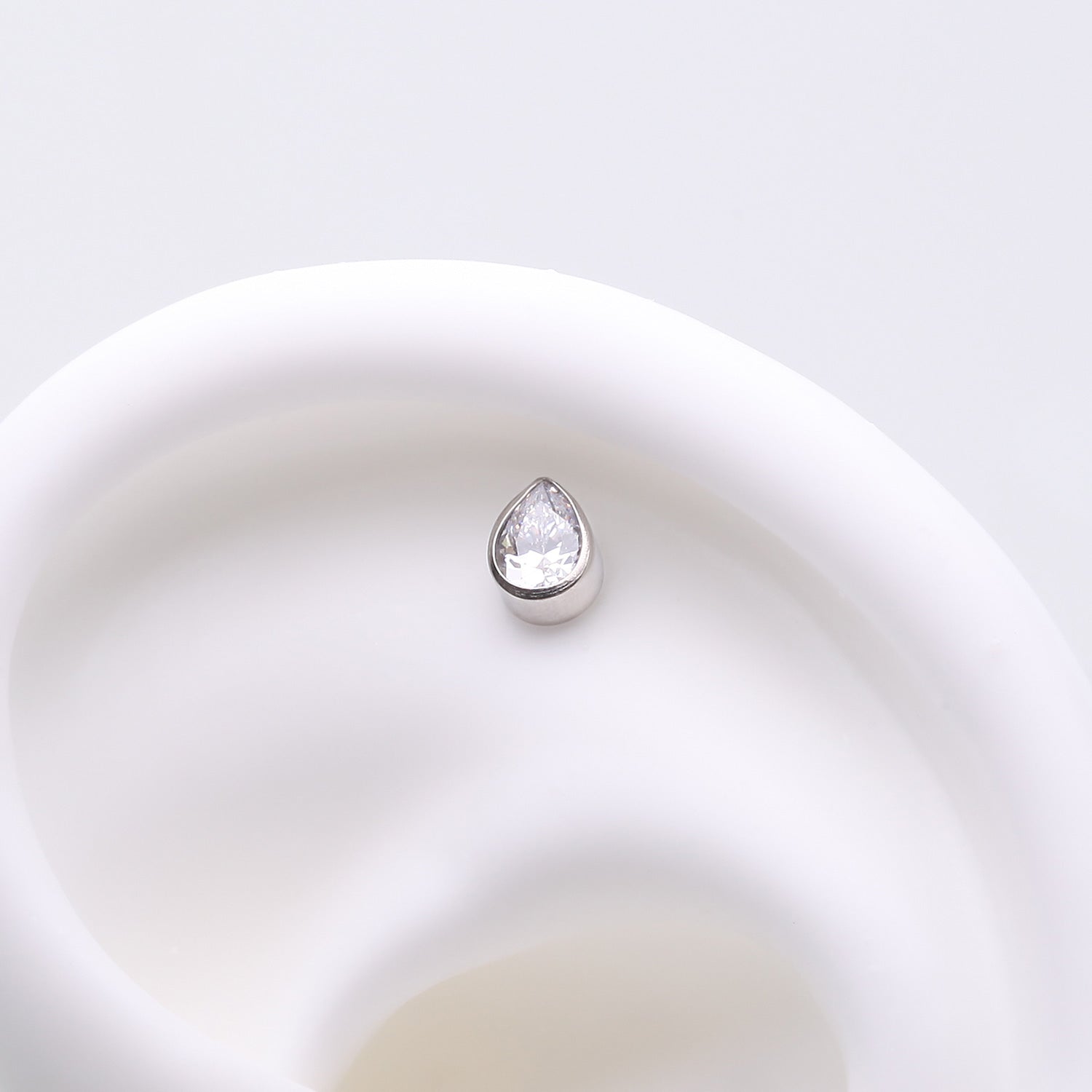 Detail View 1 of Implant Grade Titanium OneFit Threadless Teardrop Sparkle Top Part-Clear Gem