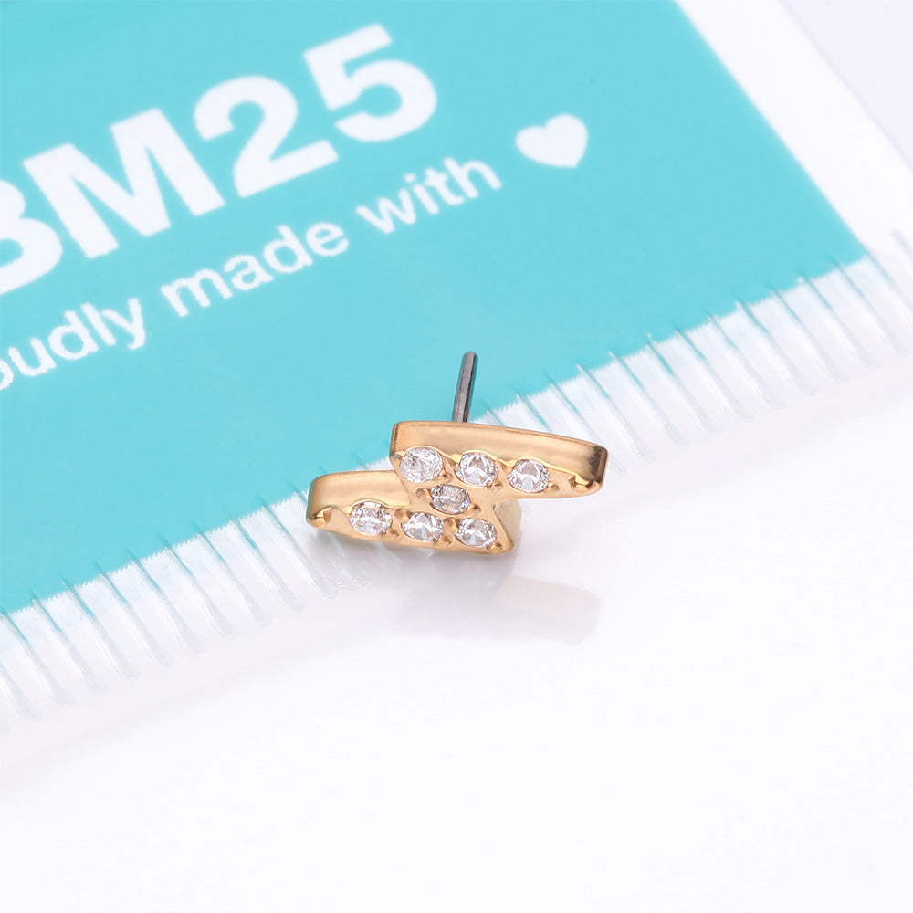 Detail View 3 of Implant Grade Titanium OneFit Threadless Golden Lightning Bolt Sparkles Top Part-Clear Gem