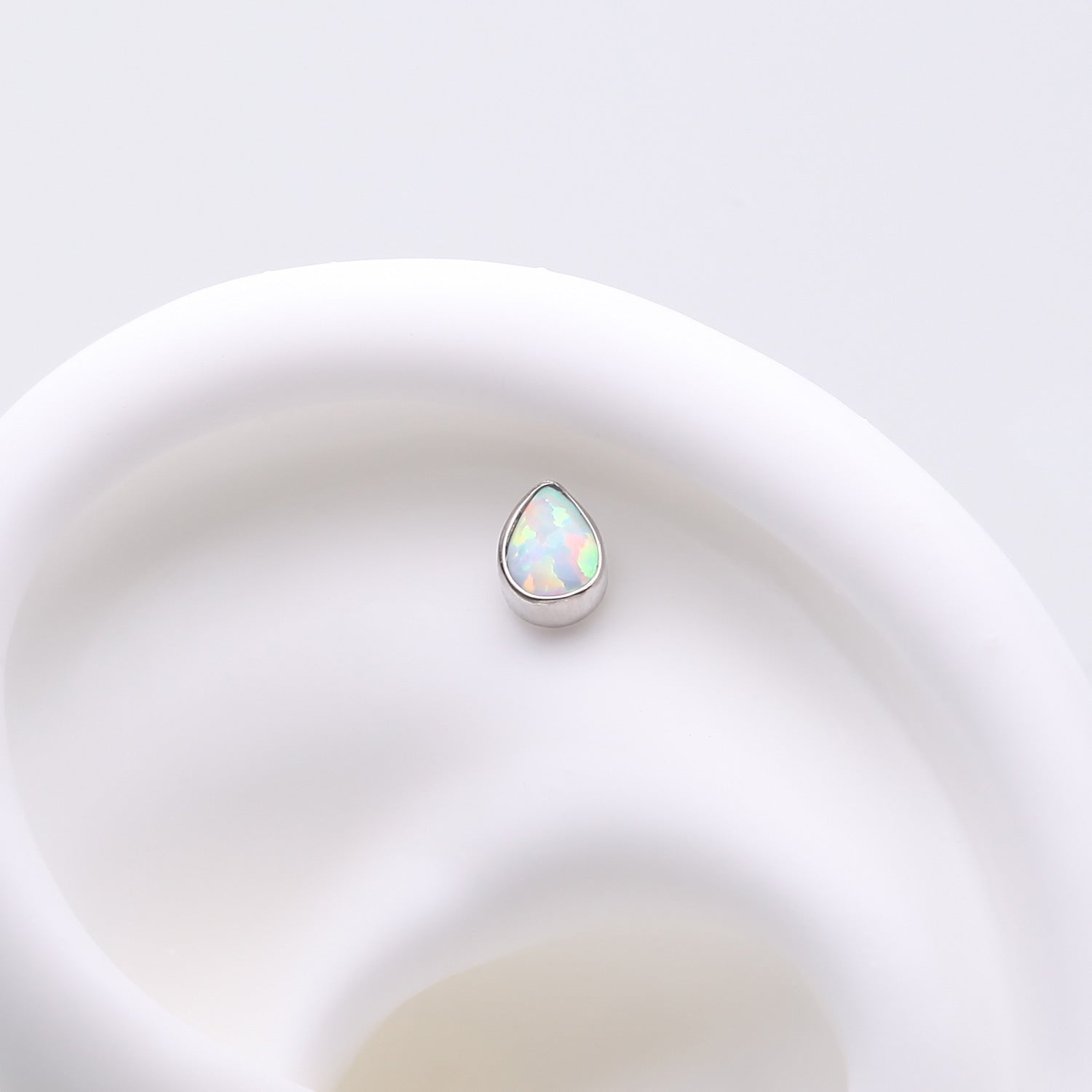 Detail View 1 of Implant Grade Titanium OneFit Threadless Fire Opal Teardrop Top Part-White Opal