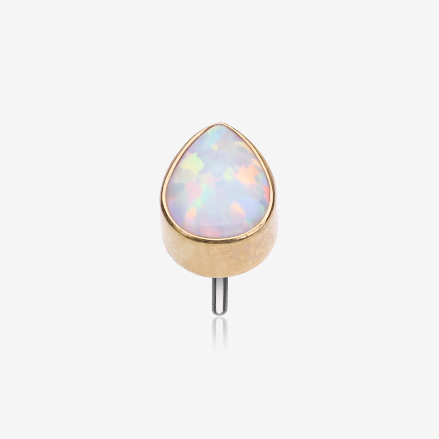Implant Grade Titanium OneFit Threadless Golden Fire Opal Teardrop Top Part-White Opal