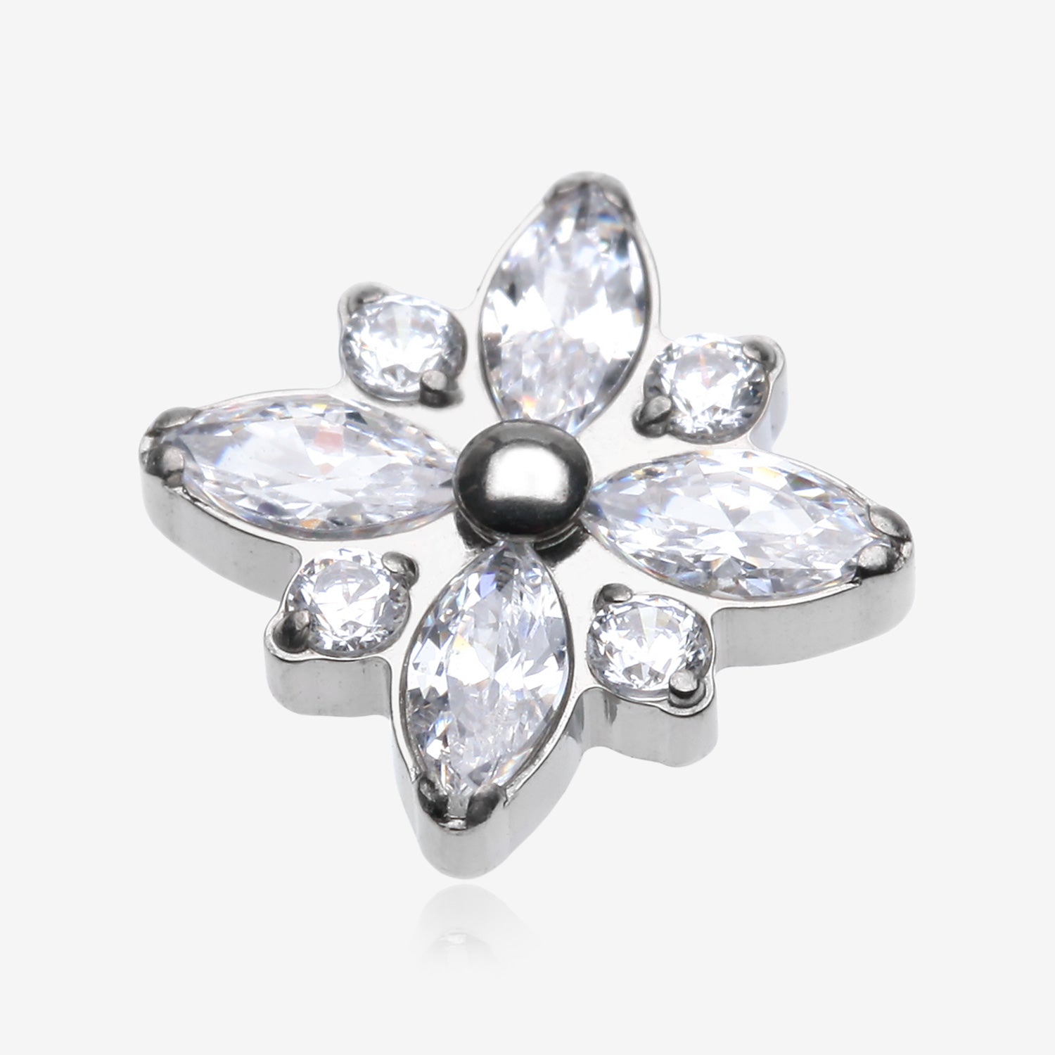 Implant Grade Titanium OneFit Threadless Marquise Flower Brilliance Top Part-Clear Gem