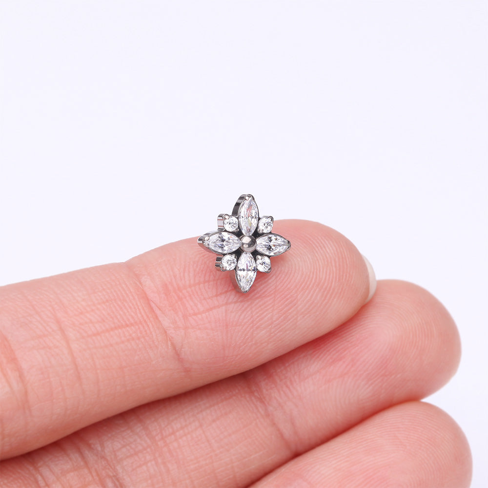 Detail View 2 of Implant Grade Titanium OneFit Threadless Marquise Flower Brilliance Top Part-Clear Gem