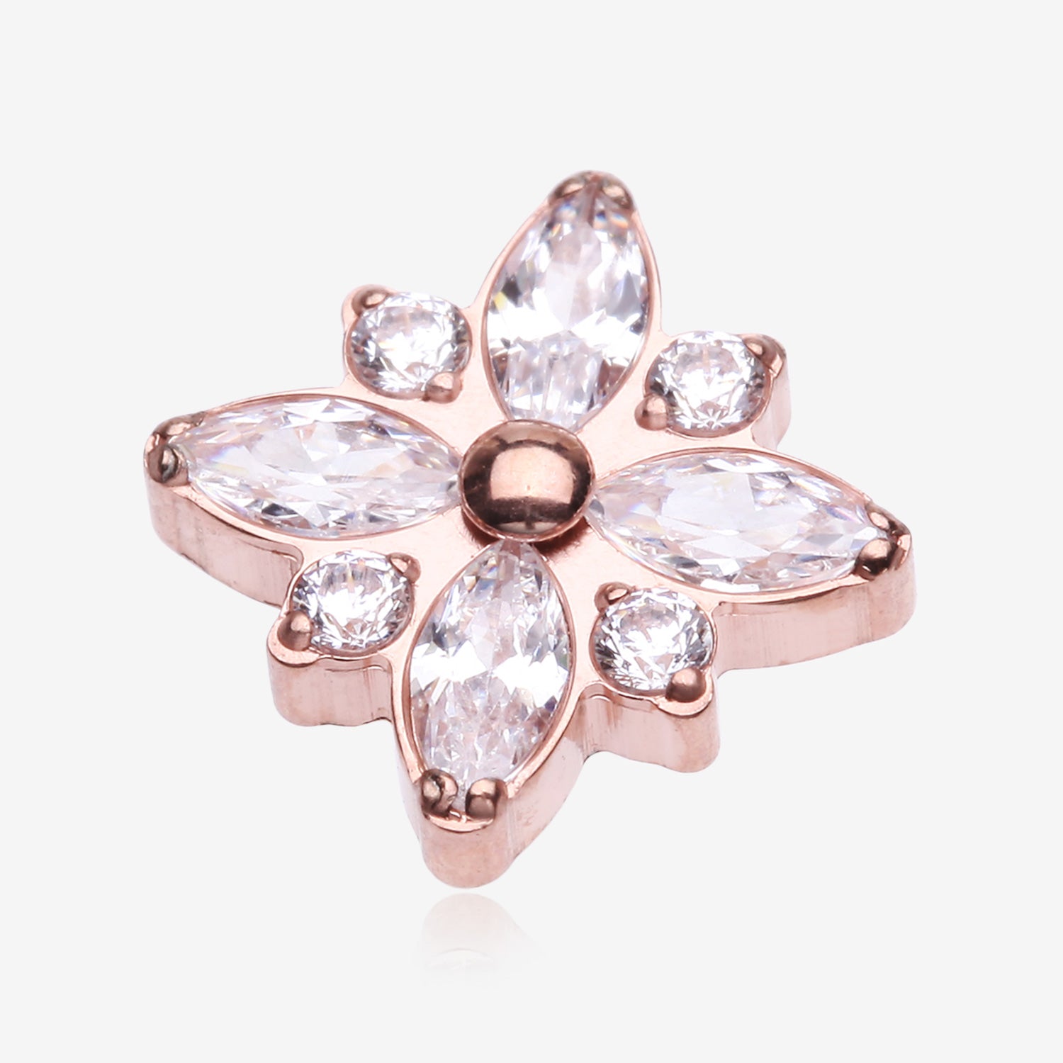 Implant Grade Titanium OneFit Threadless Rose Gold Marquise Flower Brilliance Top Part-Clear Gem