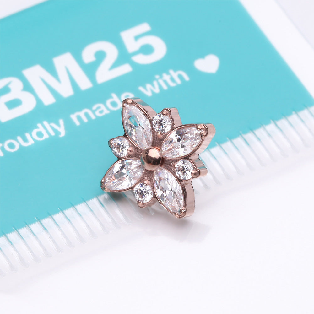Detail View 3 of Implant Grade Titanium OneFit Threadless Rose Gold Marquise Flower Brilliance Top Part-Clear Gem