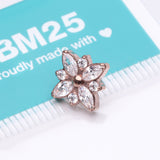 Detail View 3 of Implant Grade Titanium OneFit Threadless Rose Gold Marquise Flower Brilliance Top Part-Clear Gem