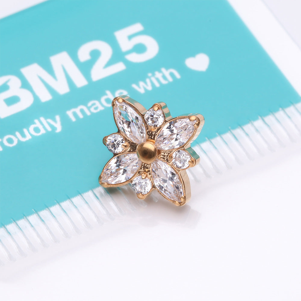 Detail View 3 of Implant Grade Titanium OneFit Threadless Golden Marquise Flower Brilliance Top Part-Clear Gem