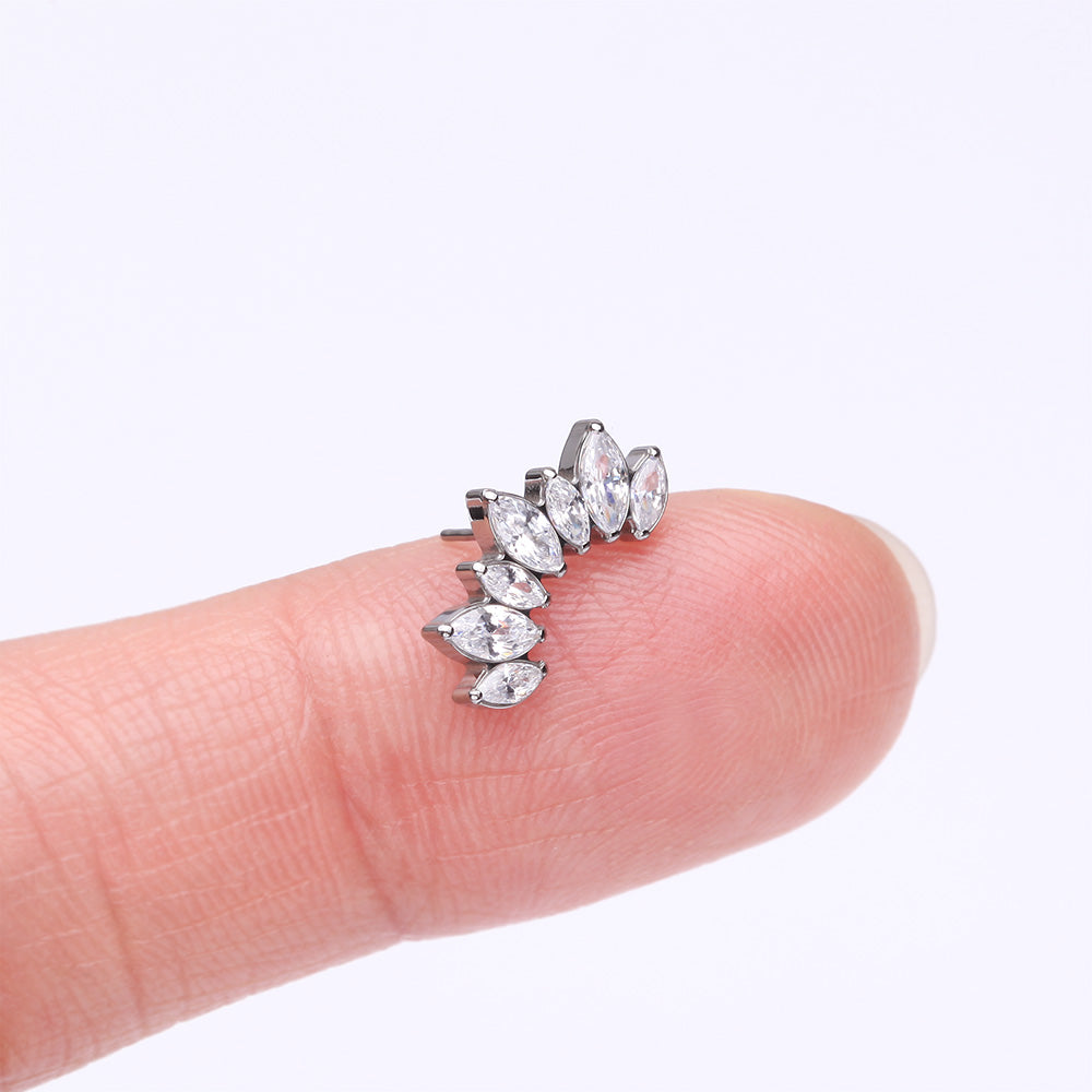 Detail View 2 of Implant Grade Titanium OneFit Threadless Marquise Floral Journey Brilliance Top Part-Clear Gem