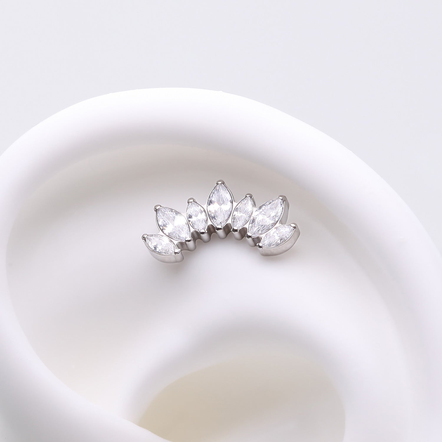 Detail View 1 of Implant Grade Titanium OneFit Threadless Marquise Floral Journey Brilliance Top Part-Clear Gem