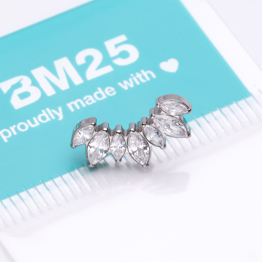Detail View 3 of Implant Grade Titanium OneFit Threadless Marquise Floral Journey Brilliance Top Part-Clear Gem
