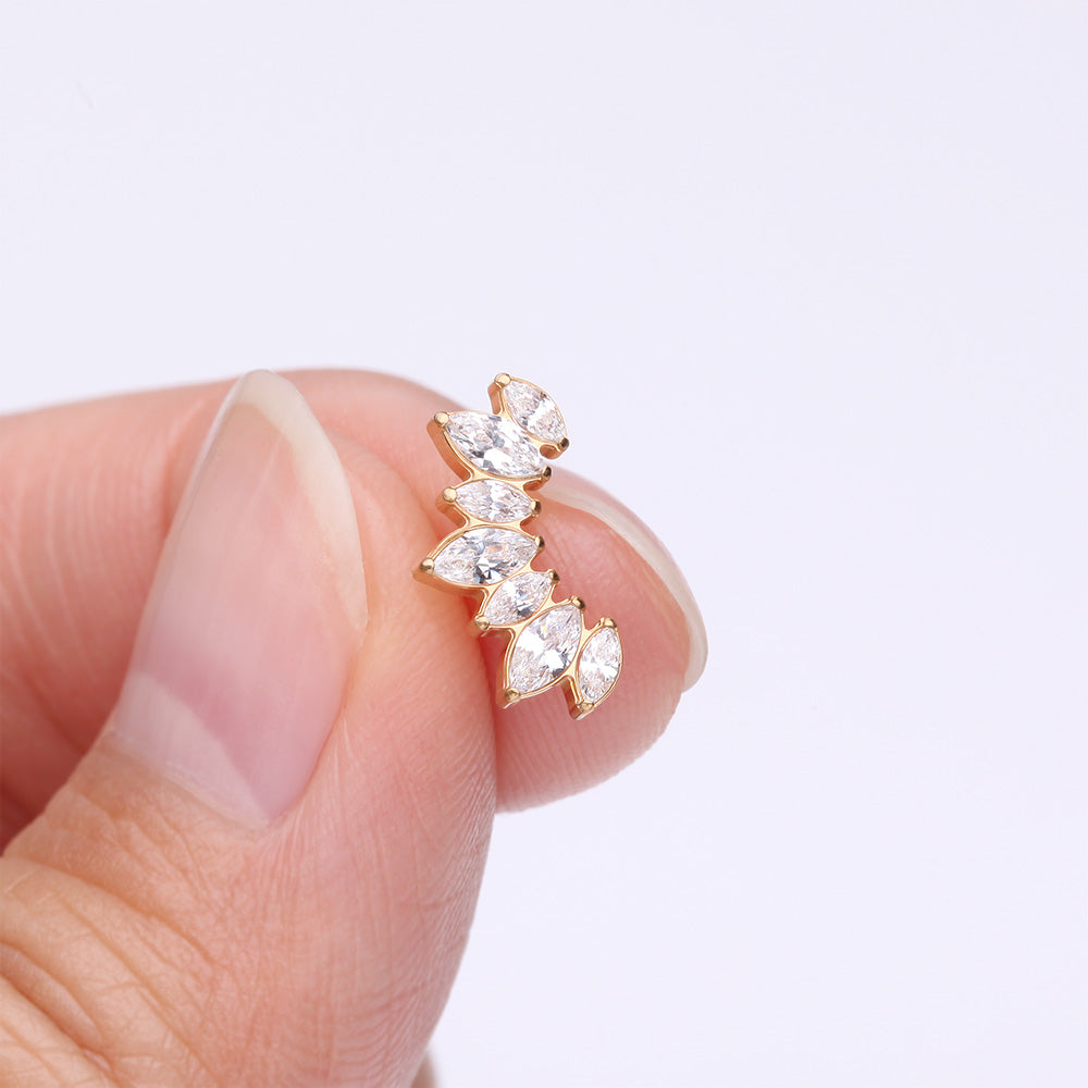 Detail View 2 of Implant Grade Titanium OneFit Threadless Golden Marquise Floral Journey Brilliance Top Part-Clear Gem