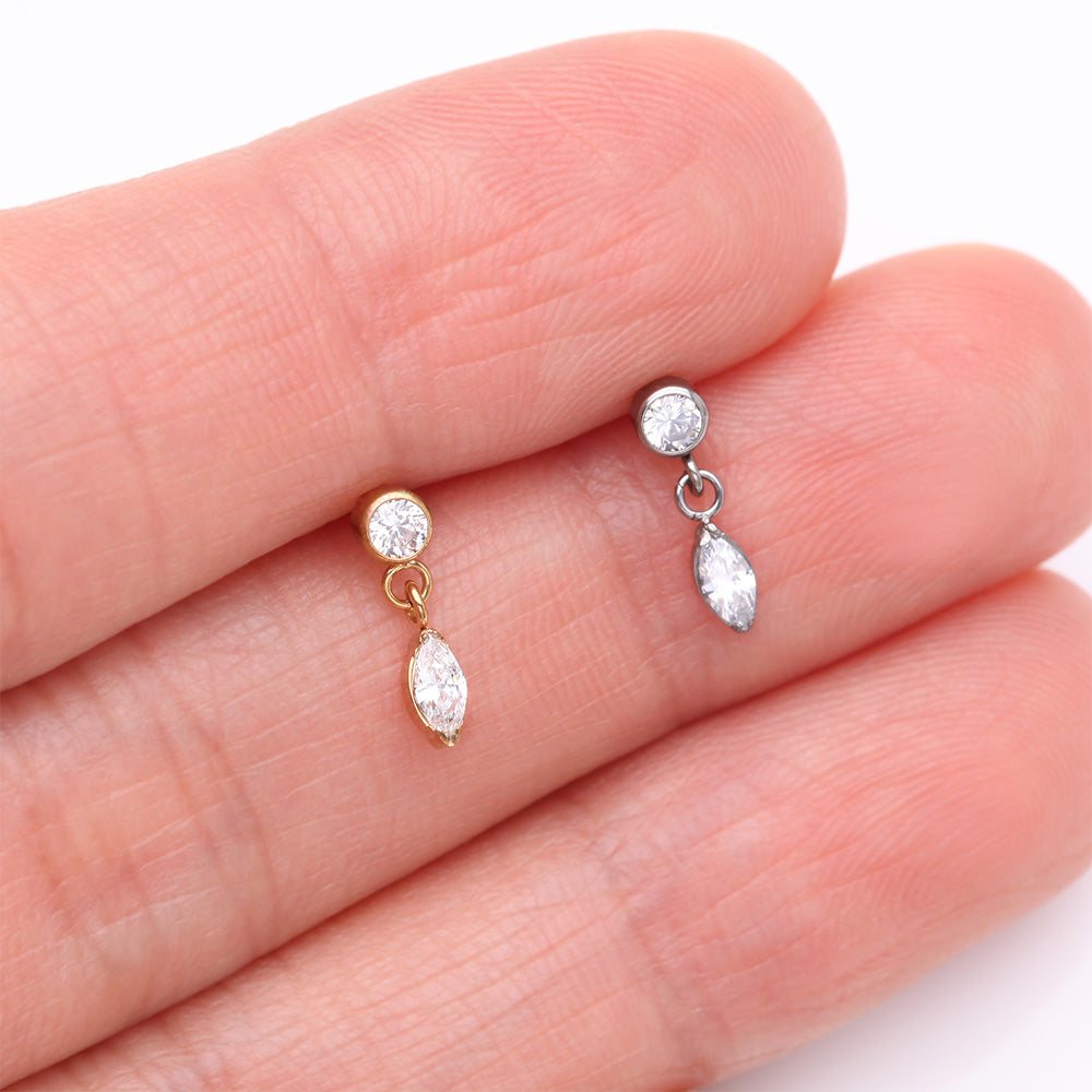 Detail View 3 of Implant Grade Titanium OneFit Threadless Bezel Set Marquise Dangle Sparkle Top Part-Clear Gem