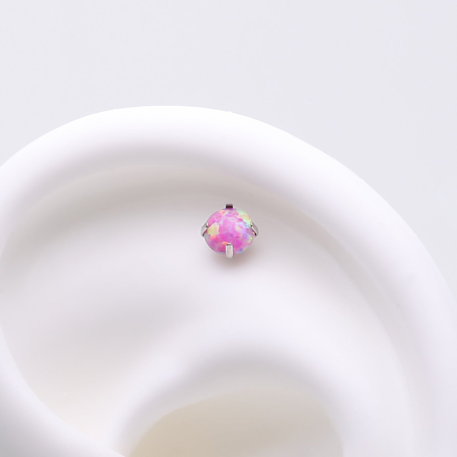 Detail View 1 of Implant Grade Titanium OneFit Threadless Prong Set Fire Opal Top Part-Pink Opal
