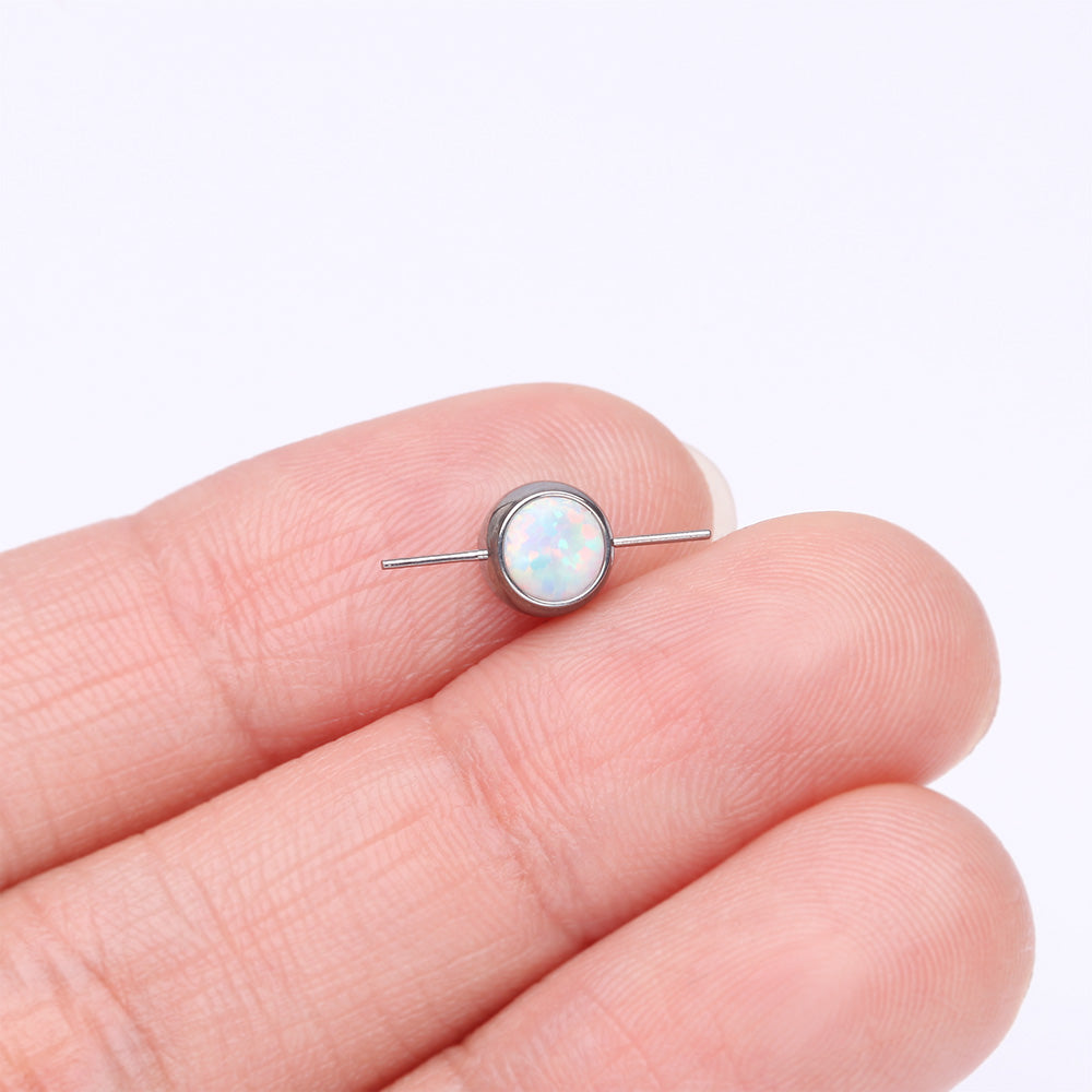 Detail View 2 of Implant Grade Titanium OneFit Threadless Bezel Set Fire Opal Connector Bridge Part-White Opal