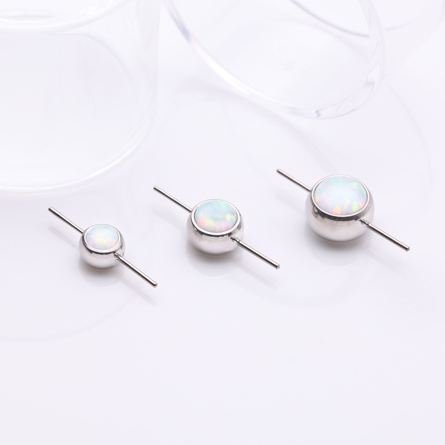 Detail View 1 of Implant Grade Titanium OneFit Threadless Bezel Set Fire Opal Connector Bridge Part-White Opal